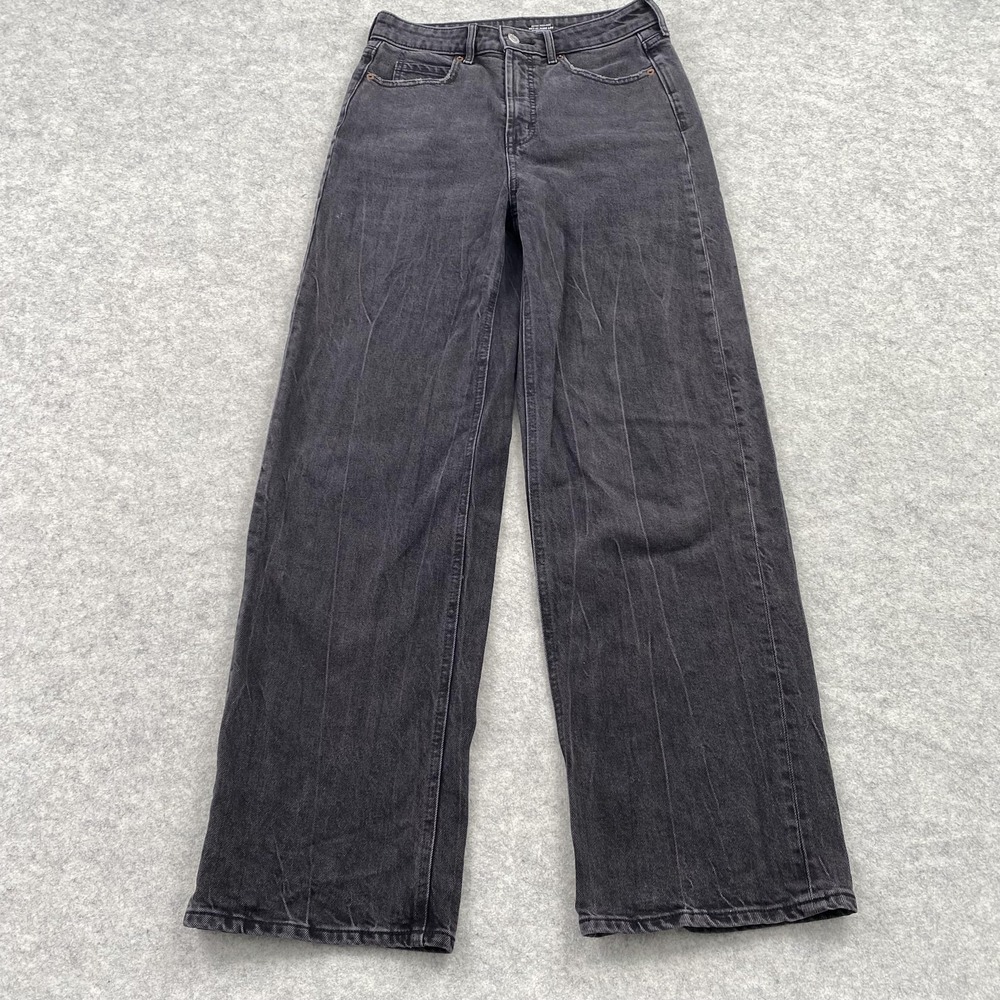 Old Navy Sky-Hi Wide Leg Jeans Womens 4 (27x30) Charcoal High Rise Stretch Denim